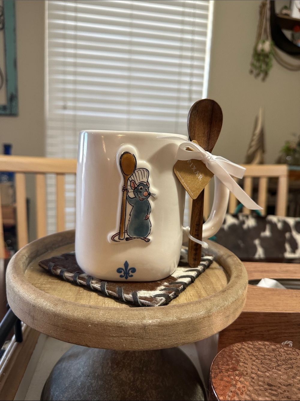 Rae Dunn White Ceramic Remy Mouse Chef Mug with Wooden Spoon